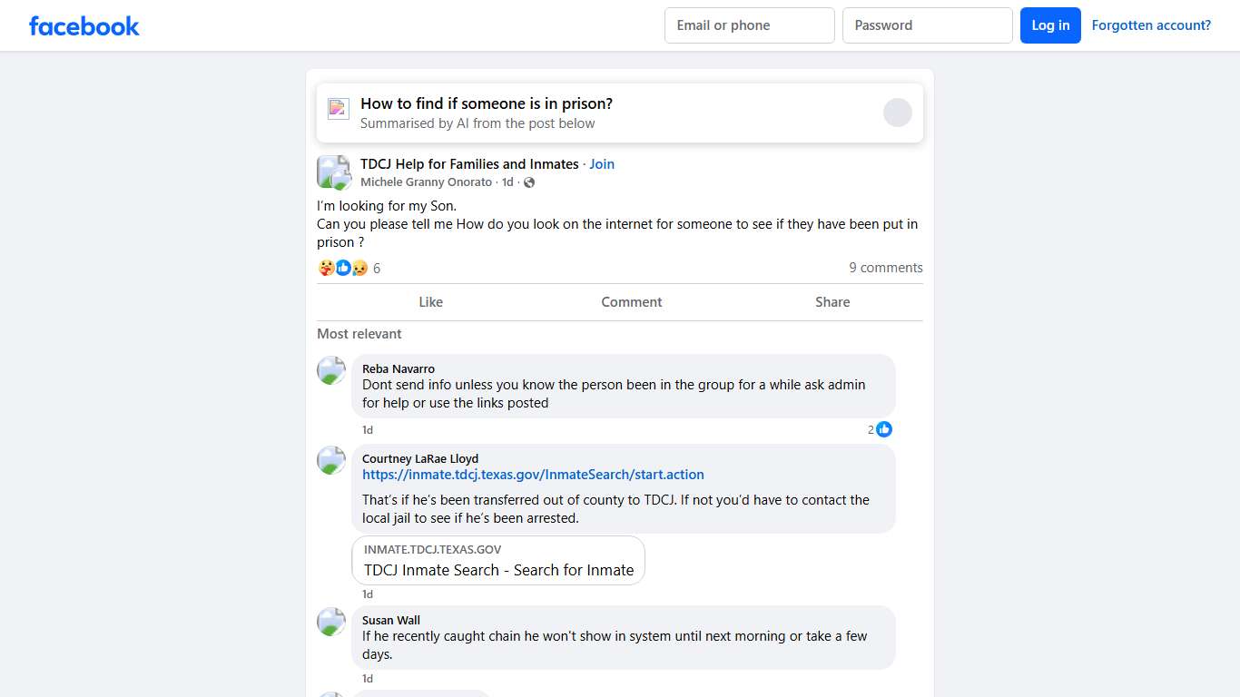TDCJ Help for Families and Inmates | I’m looking for my Son | Facebook